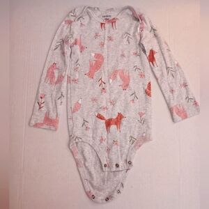 Carter's Pink Gray Bodysuits with Snap Closures Woodland Fox Green Leaves